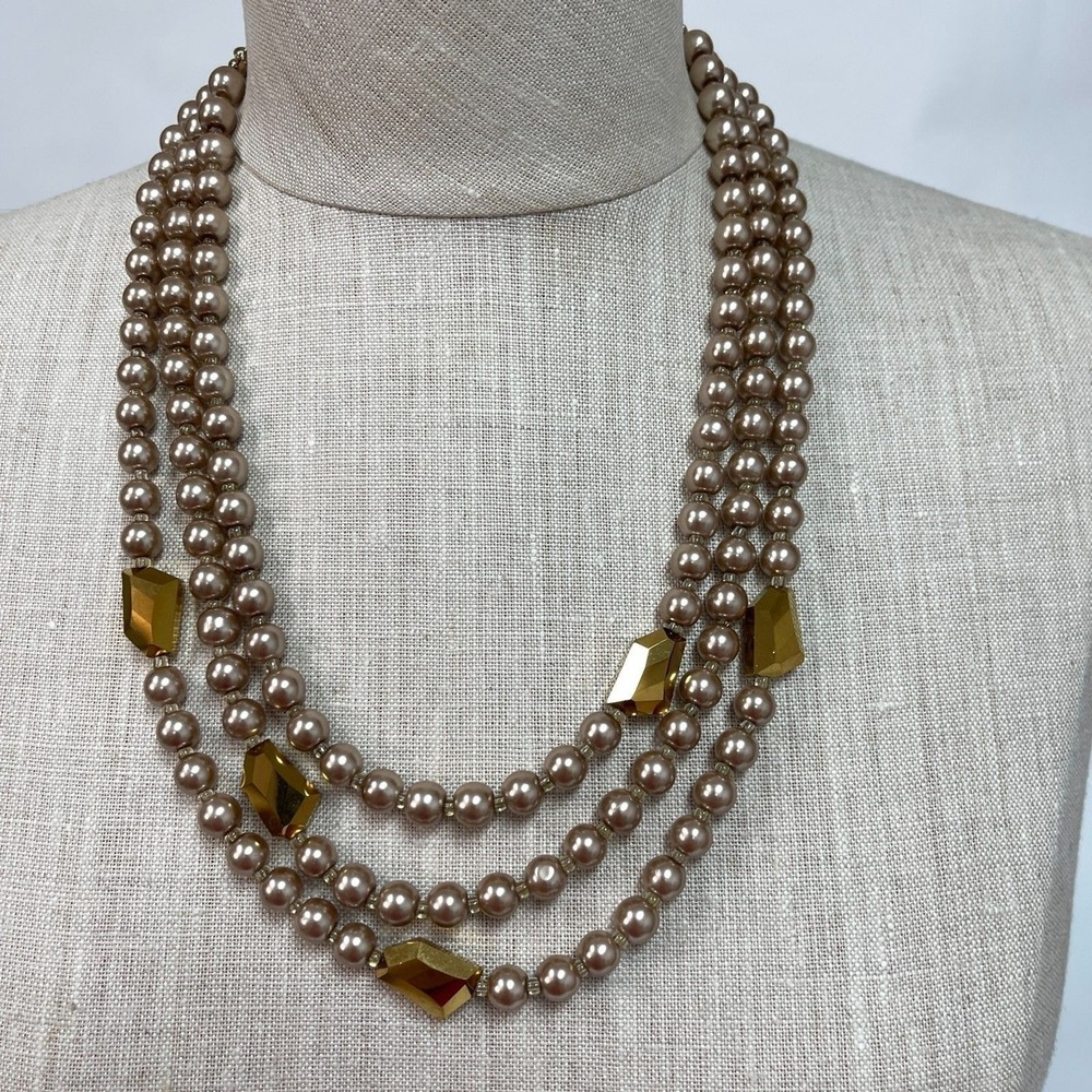 Champagne Gold-tone Beaded Multi-strands Fashion Necklace
